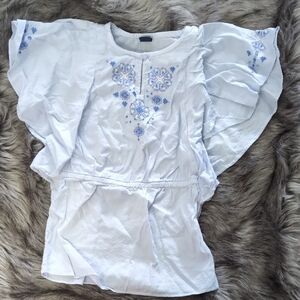 GAP White and Blue Embellished Flutter Sleeve Coverup